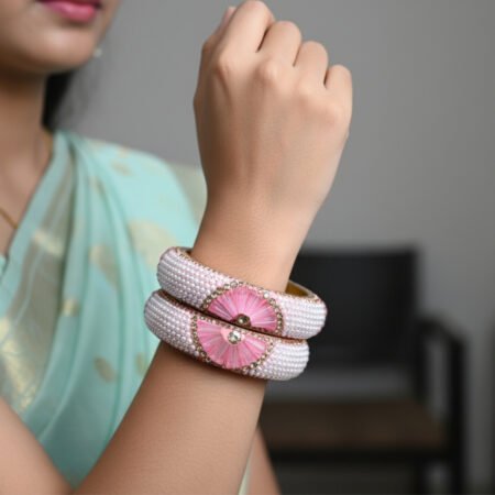 Brass metal Bangles Gazri pink colour stone and pearl