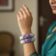 Brass metal Bangles purple colours stone and pearl work