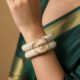 Brass metal Bangles peach colour stone and pearl
