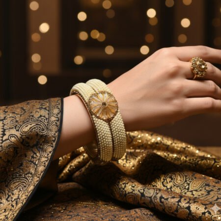 Brass metal Bangles Golden gold brown colour stone and pearl work Sizes 24 26 28