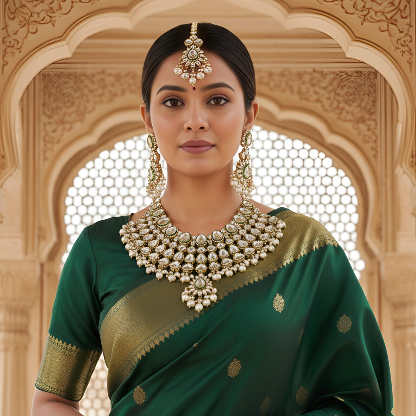 Kundan necklace  White pearl  Golden White colour  Earrings and Tikka