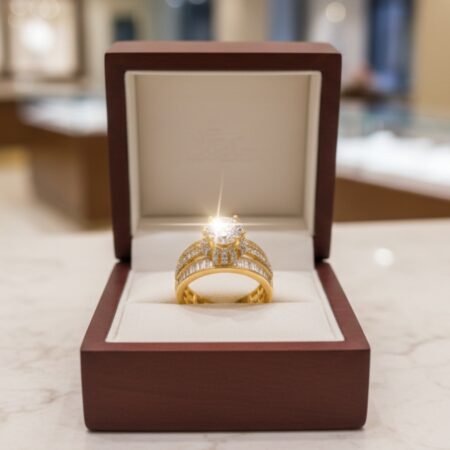 American diamond stone fingers Ring gold polish