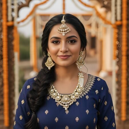 Kundan necklace  White pearl  Golden White colour  Earrings and Tikka