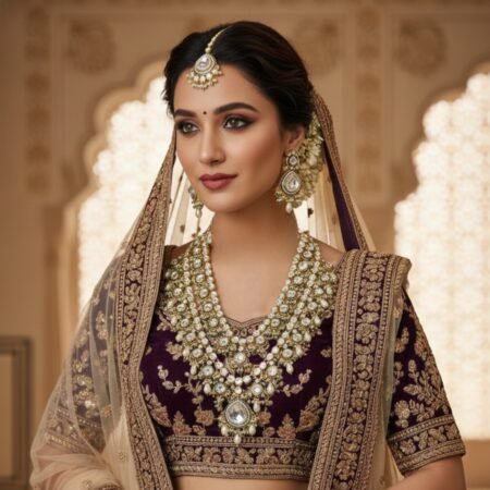 Kundan necklace jewellery  Mozo night stone  White golden stone and white pearl work Double line heavy work