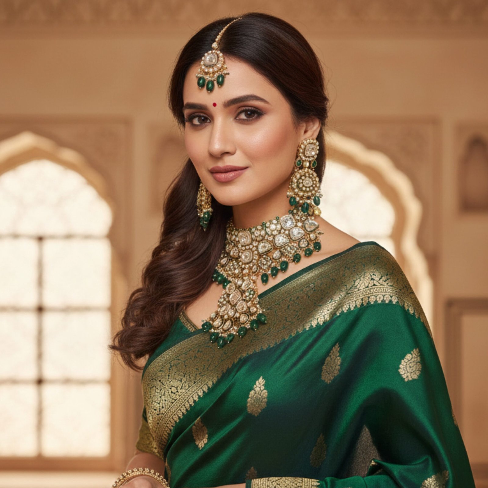 Kundan necklace jewellery  Mozo night stone  Green golden stone and green pearl work