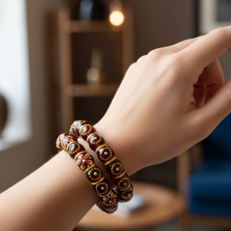 Glass Crystal Elephant Style Bangles with Meena Kari Work – Mehroon