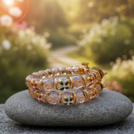 Glass Crystal Elephant Style Bangles with Meena Kari Work – Yellow