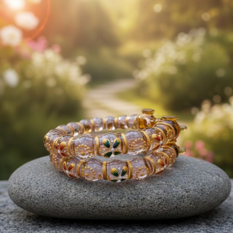 Glass Crystal Elephant Style Bangles with Meena Kari Work – Yellow