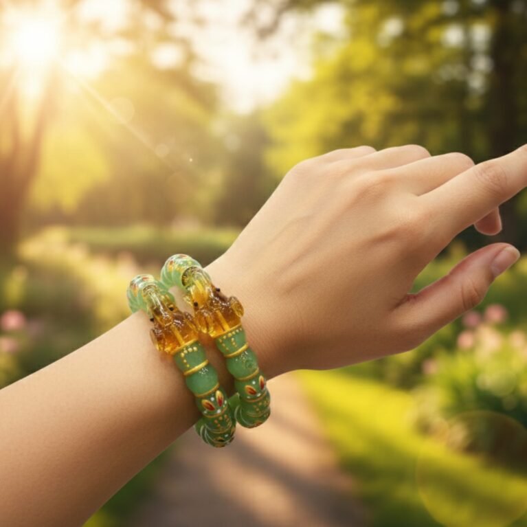 Glass Crystal Elephant Style Bangles with Meena Kari Work – Pista Green