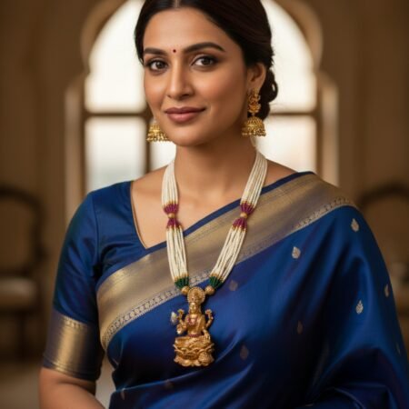 Temple jewellery ma Laxmi pendant with ma Laxmi Earrings fully Temple jewellery with pearl work gold plated