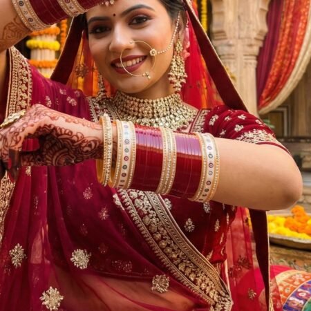 Punjabi seap traditional chura Red colour Dotted Bangles