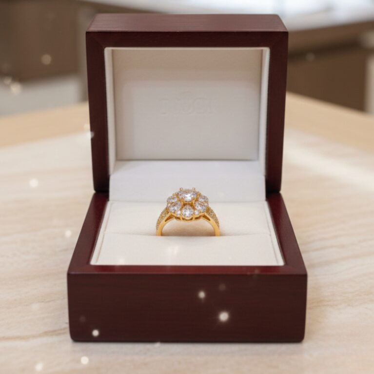 American Diamond Gold Plated Adjustable Ring