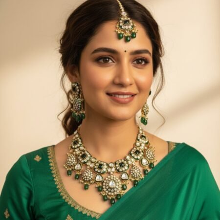 Kundan necklace jewellery  Mozo night stone  GREEN stone and green pearl work