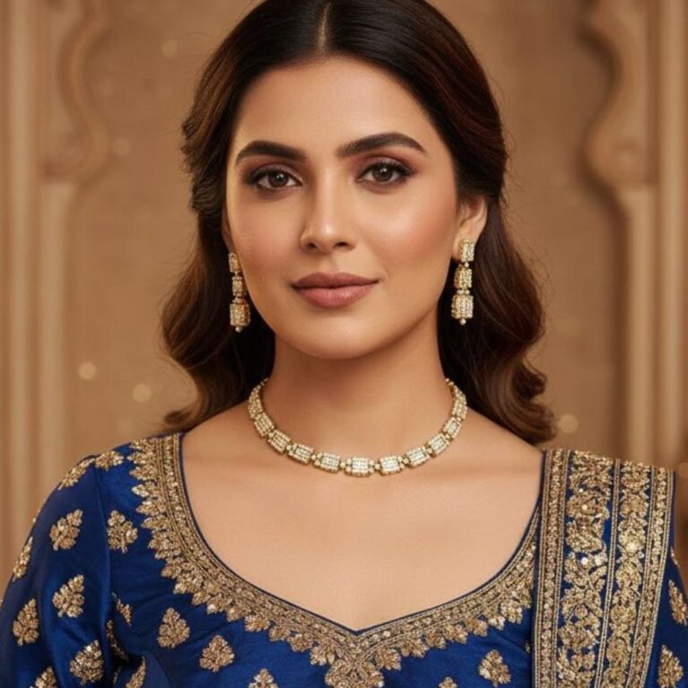 American Diamond Antique Gold Polish AD Necklace Jewellery Set