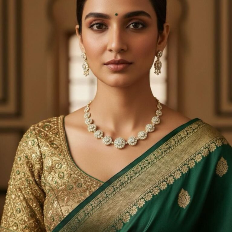 American Diamond Antique Gold Polish AD Necklace Jewellery Set