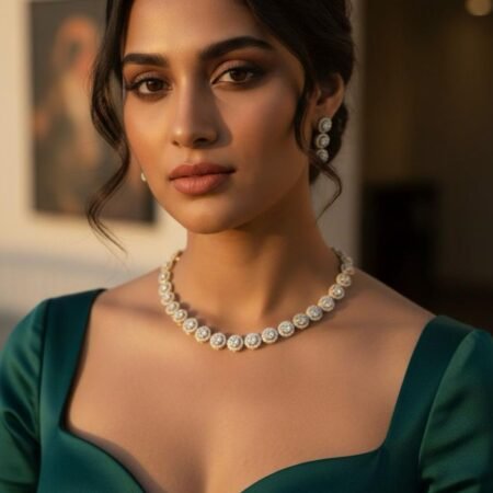 American Diamond Antique Gold Polish AD Necklace Jewellery Set