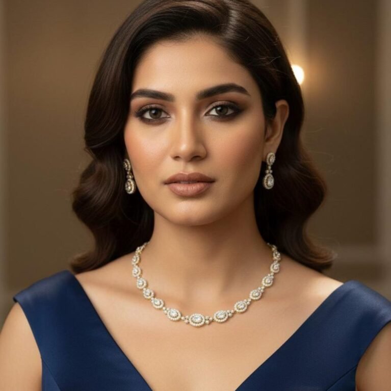 American Diamond Antique Gold Polish AD Necklace Jewellery Set