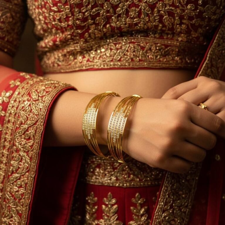 Gold Plated Bangles – Bracelet Design with Stone Work