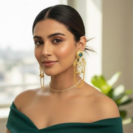 Kashmira Earrings – Green Stone Work