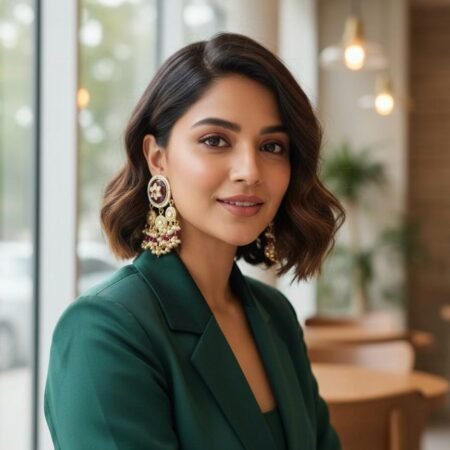 Long Earrings – Red Pink Stone Work