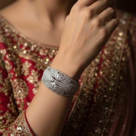 American Diamond Stone Bracelet – Silver Plated (Adjustable)