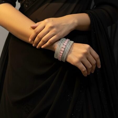 American Diamond Pink Stone Silver-Plated Adjustable Bracelet