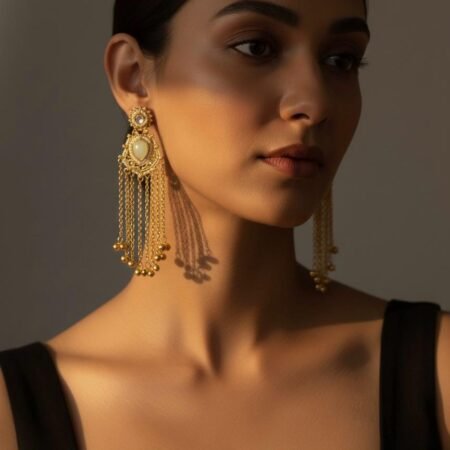 Kashmira Long Earrings with Gold Polish