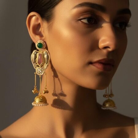 Kashmira Long Earrings with Gold Polish – Multi-Stone Colour