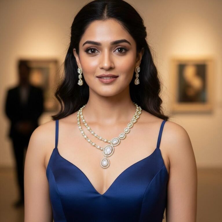 American Diamond Antique Gold Polish AD Necklace Jewellery Set