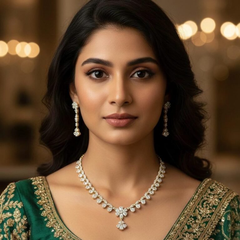 American Diamond Antique Gold Polish AD Necklace Jewellery Set