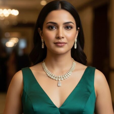 American Diamond Antique Gold Polish AD Necklace Jewellery Set