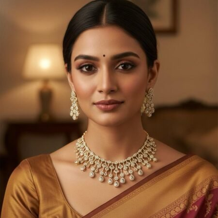 American Diamond Antique Gold Polish AD Necklace Jewellery Set