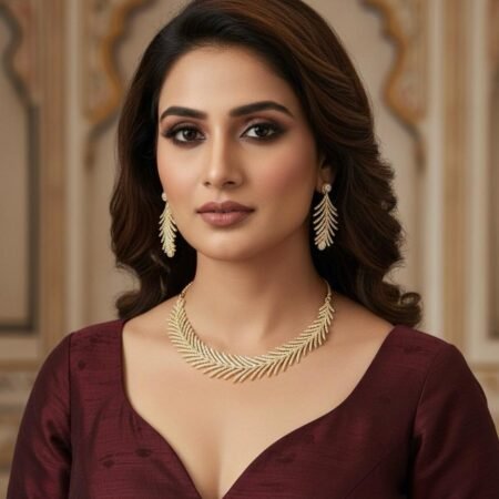 American Diamond Antique Gold Polish AD Necklace Jewellery Set