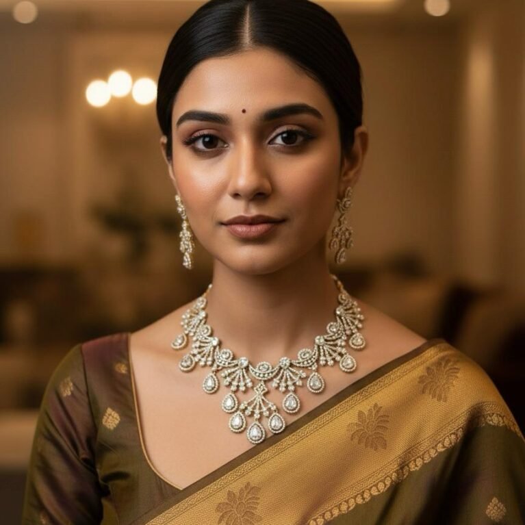 American Diamond Antique Gold Polish AD Necklace Jewellery Set