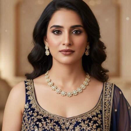 American Diamond Antique Gold Polish AD Necklace Jewellery Set