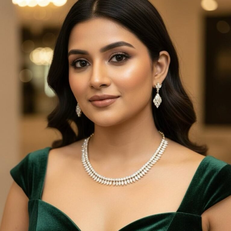 American Diamond Antique Gold Polish AD Necklace Jewellery Set