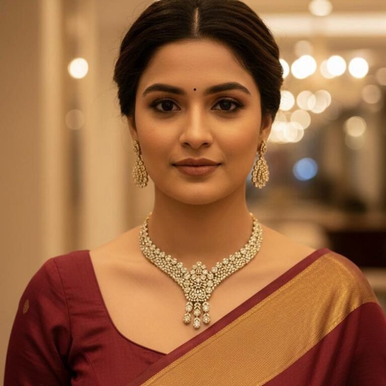 American Diamond Antique Gold Polish AD Necklace Jewellery Set