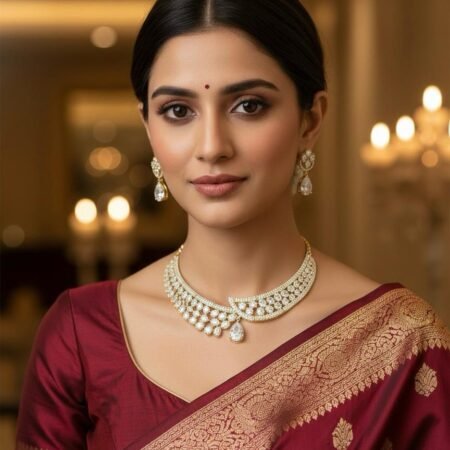 American Diamond Antique Gold Polish AD Necklace Jewellery Set