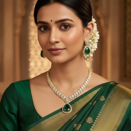 Royal Green American Diamond Necklace Set