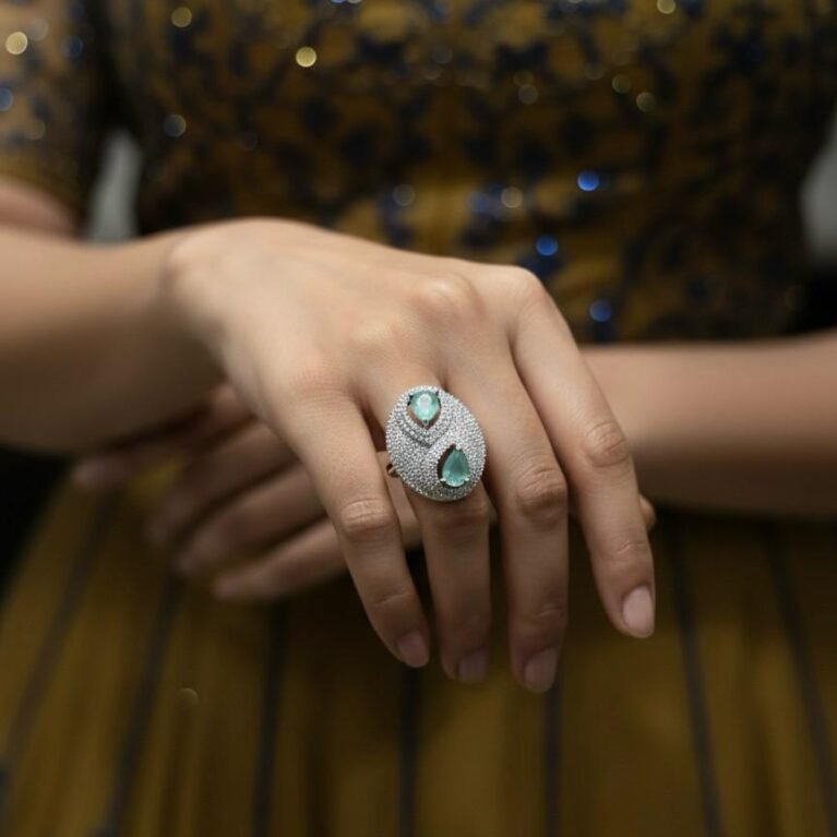 Azure Silver Spark American Diamond Finger Ring