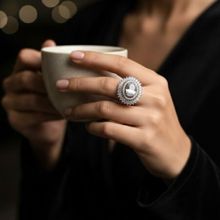 Silver Charm American Diamond Finger Ring