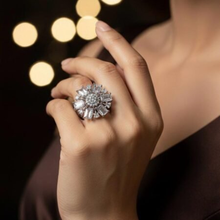 Silver Daily Spark American Diamond Finger Ring