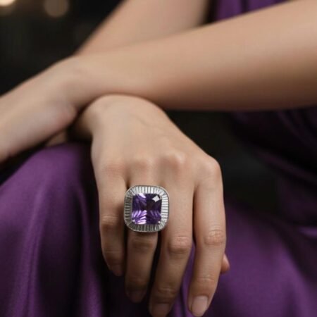 Purple Glow Silver American Diamond Finger Ring