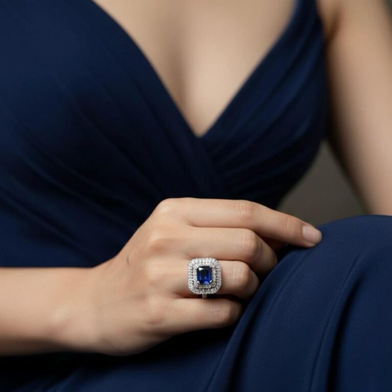 Blue Shine Silver American Diamond Finger Ring