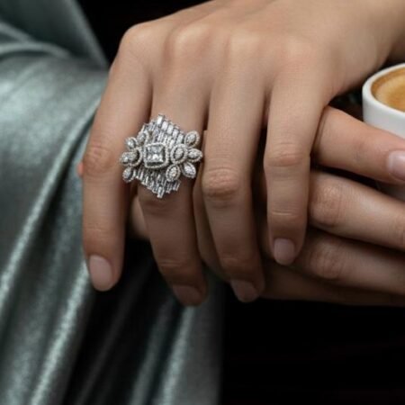 Silver Aura American Diamond Finger Ring