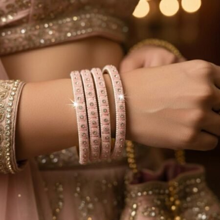 Baby Pink Gold Polish Brass Bangles Set – 4 Piece Elegant Combo