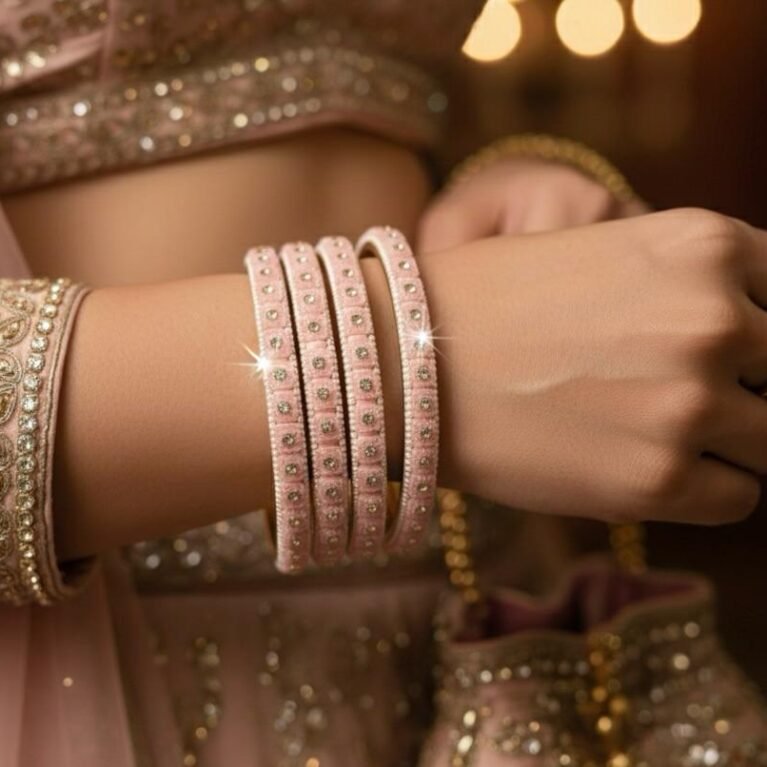 Baby Pink Gold Polish Brass Bangles Set – 4 Piece Elegant Combo