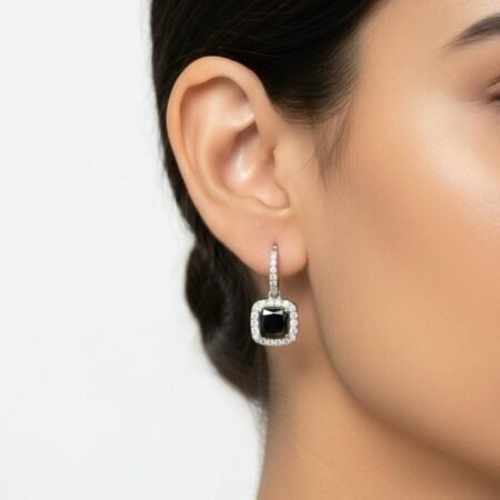 Black American Diamond Silver Plated Stud Earrings – Elegant AD Tops