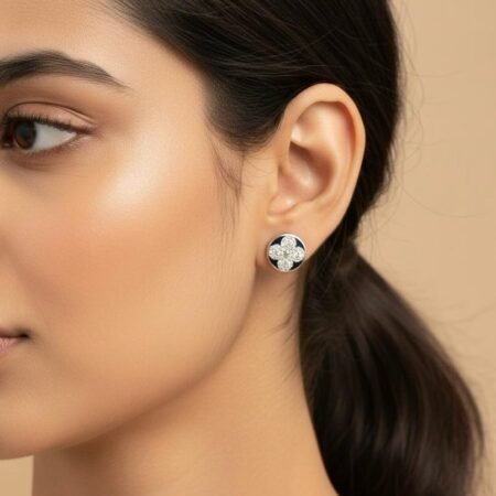 Black American Diamond Silver Plated Stud Earrings – Stylish AD Tops