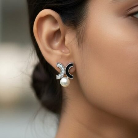 Black Combination American Diamond Silver Plated Earrings – Stylish AD Tops